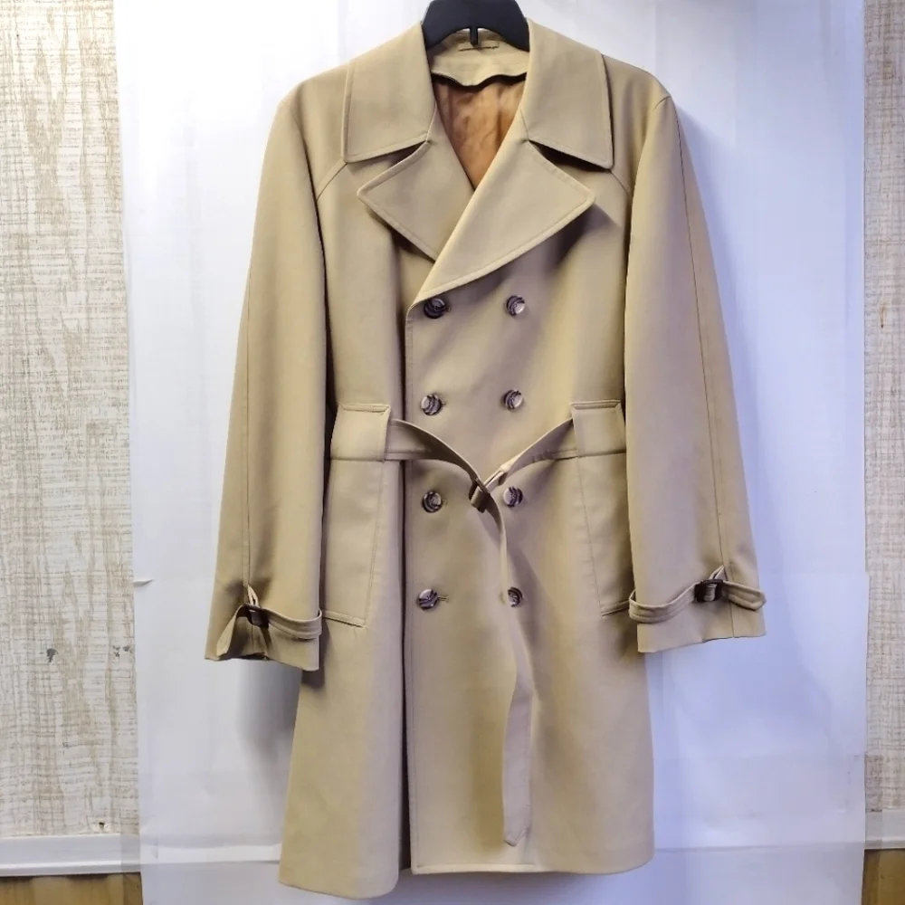 Clipper Mist By Londontown Men's Long Trench Coat Double Breasted Belted 42 Tall